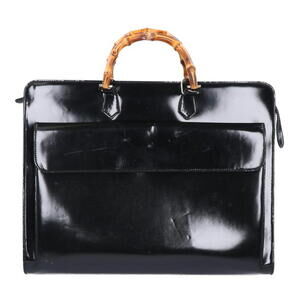 Gucci black patent leather bamboo handle briefcase
